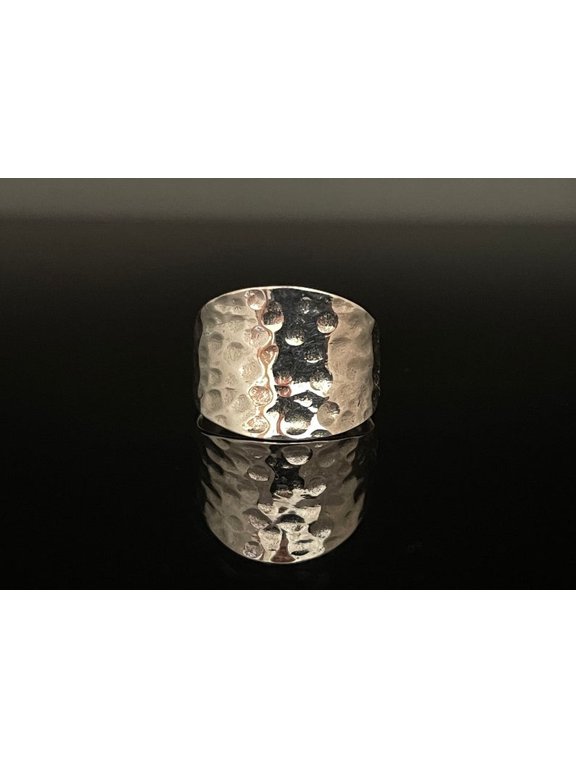 Hammered Silver Ring, Concave Band with Textured Handcrafted Finish for Daily Wear