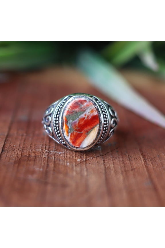 - Oval Turquoise Ring - Handmade Statement Gemstone Ring with Oxidized Sterling Silver Band, Unique Artisan Crafted Jewelry Gift