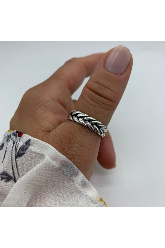 - Silver Braid Ring Dainty Adjustable Open Band With Celtic Braided Design, Fine Detail Durable Silver Jewelry Gift
