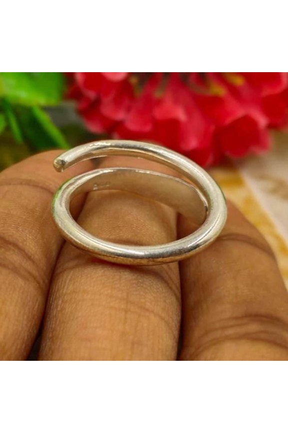 Silver Open Cuff Ring, Adjustable Swirl Band with Smooth Curves