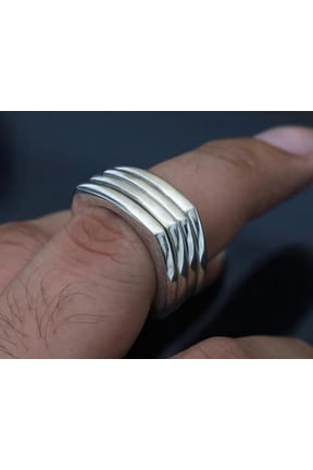 Silver Ring Set, 4-Piece Minimalist Square Stackable Bands, Polished Geometric Fashion Rings