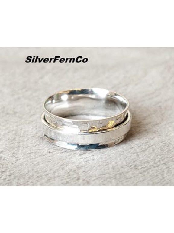 Silver Spinner Ring, Polished Rotating Band for Everyday Wear