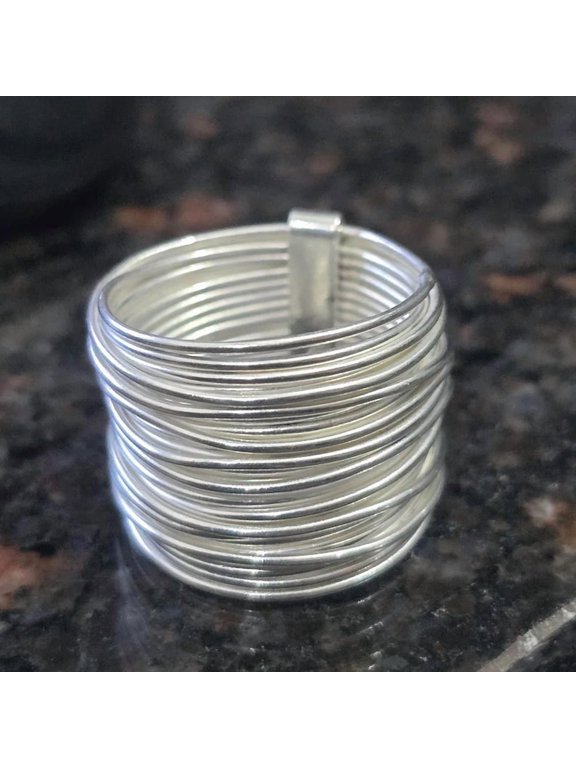 Silver Wrap Ring, Wide Band Multi Layer Adjustable Sculpted Design