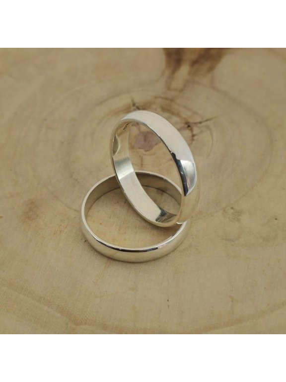 Silver wedding band Minimalist Half Dome Comfort Fit Ring, Polished Smooth Unisex Fashion Jewelry