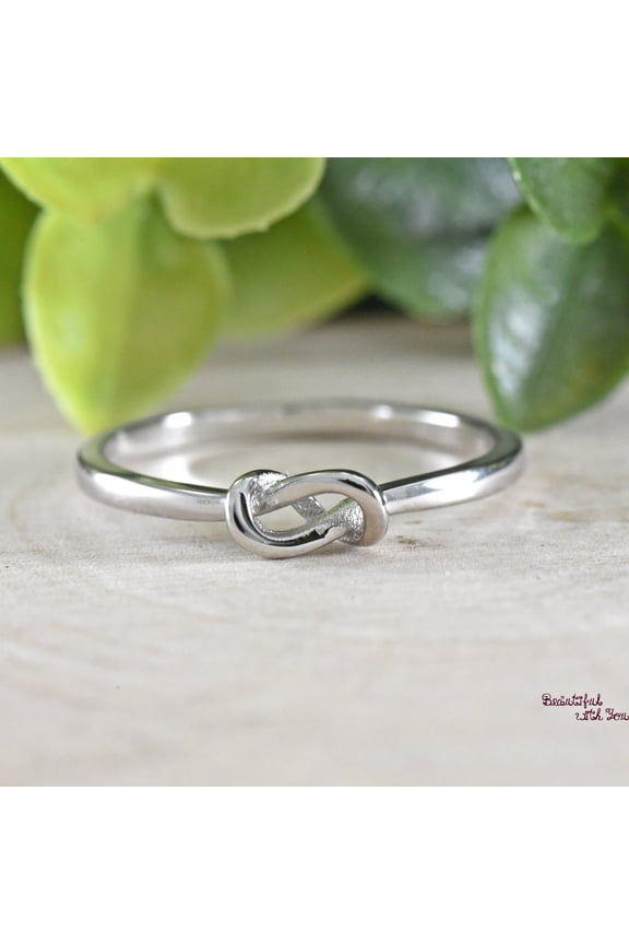- Sterling Silver Promise Ring Dainty Heart Knot Design, 2mm Width Simple Silver Band for Women's Wedding Ring