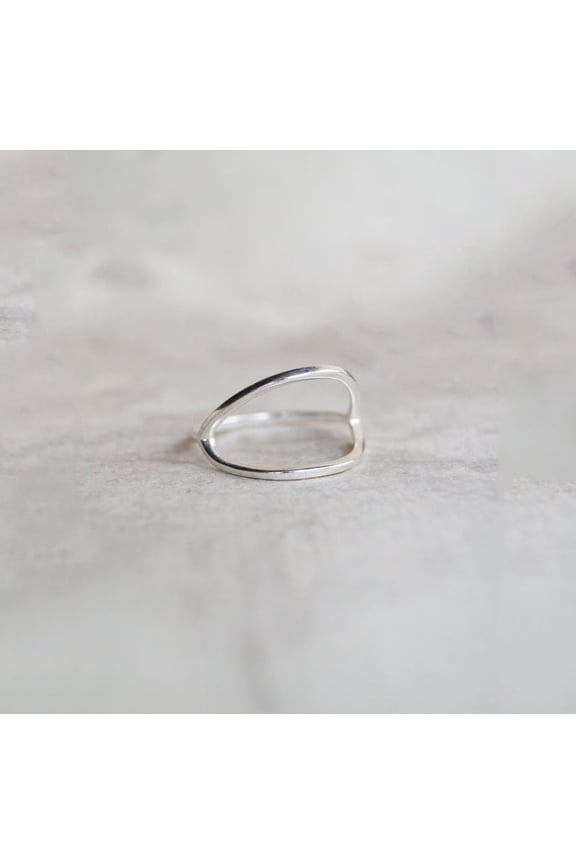 - Sterling Silver Ring Adjustable Band | Oval Open Mouth Geometric Design | Minimalist Jewelry Gift for Men & Women