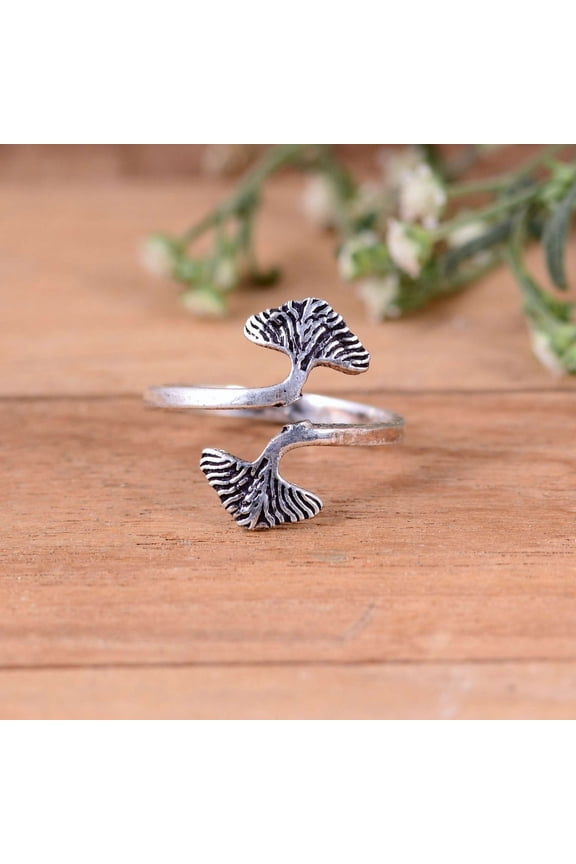 - Sterling Silver Ring Adjustable Open Band With Elegant Leaf Design | 925 Silver Jewelry For Women