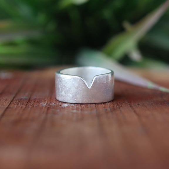 ELANZAA JEWELS- Sterling Silver Ring Handmade Wide Band With V Cut Design | Bold Minimalist Boho Statement Jewelry