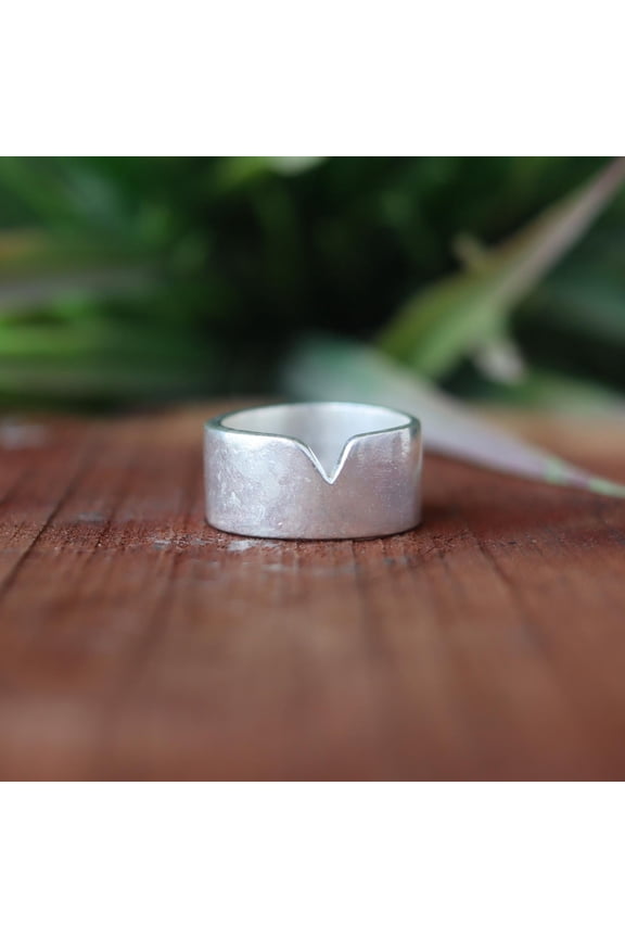 - Sterling Silver Ring Handmade Wide Band With V Cut Design | Bold Minimalist Boho Statement Jewelry