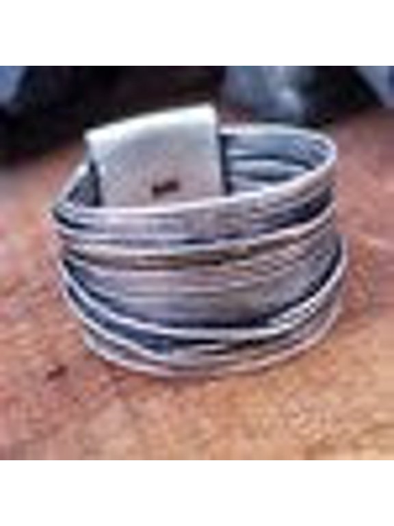 adjustable silver ring, Multi-Layer Wide Band Open Cuff with Textured Design