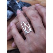 ELANZAA JEWELS adjustable silver ring, Open Band with Abstract Sculpted Design, Modern Minimalist Statement Ring