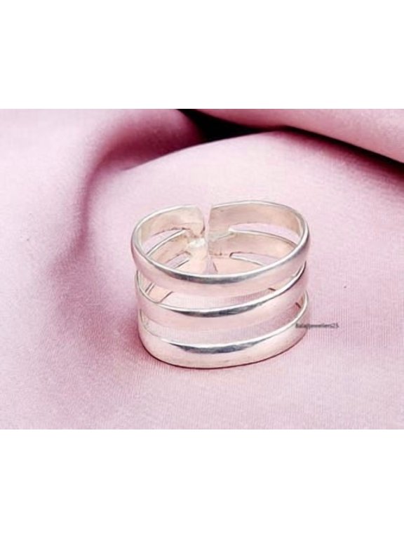 adjustable silver ring, Three Layered Open Band Sculptural Ring