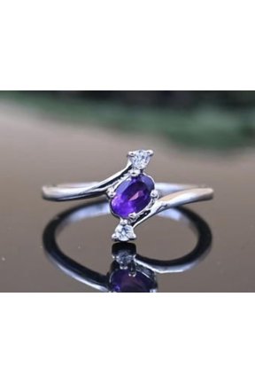 amethyst promise ring Boho Band with Purple Gemstone, Stackable Fashion Ring for Daily Wear