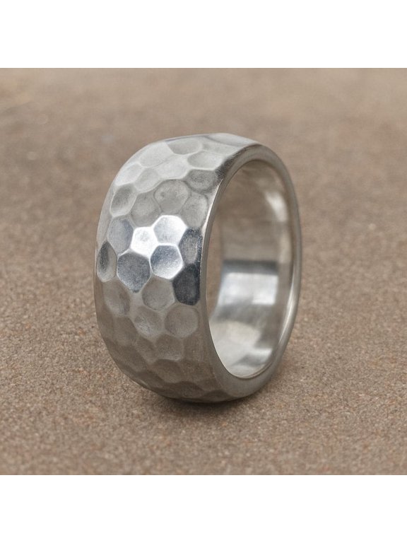 hammered silver cigar band, 10mm Wide Ring with Hand Forged Textured Finish