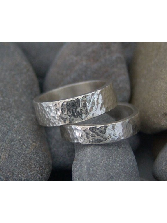 hammered silver ring, 4mm Textured Band Ring with Matte Finish