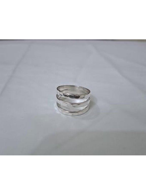 hammered silver statement ring, Triple Band Wide Design, Textured Artisan Fashion Jewelry