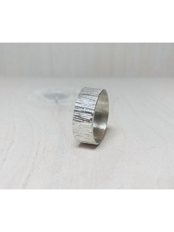 silver bark ring, Wide Band with Textured Tree Bark Design, Handcrafted Artisan Nature Inspired Ring