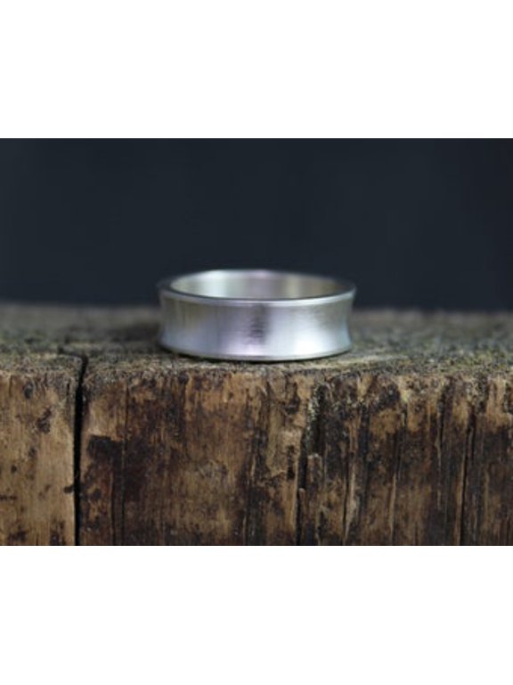 silver concave band ring, 6mm Wide Brushed Finish Modern Band