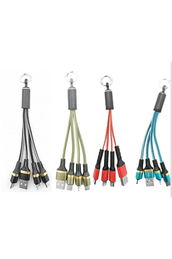 - 1 Pc Of 3 In 1 Usb Squid Cable Keychain Charger For Iphone, Type C, Micro Asst