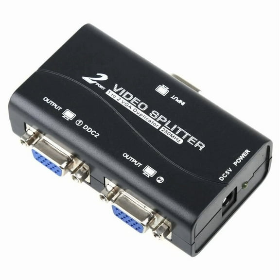 ELARA- 1 Pc To 2 Monitor 2 Port Vga Svga Video Lcd Splitter Box Adapter W/ Power Cable