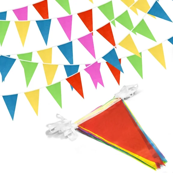 ELARA- 100 Feet Pennant Banner - 75 Multicolor Bunting Flags (8X11 Inches) Decorations