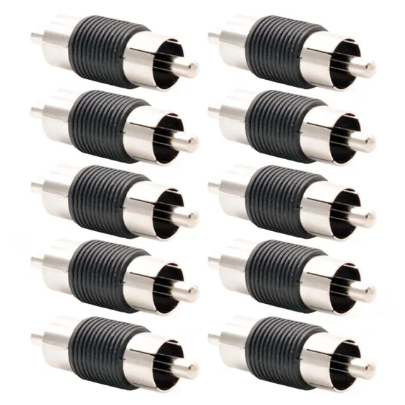 10 Pack RCA Male To Male Coupler – Audio Video Adapter Connectors, Nickel Plated Black