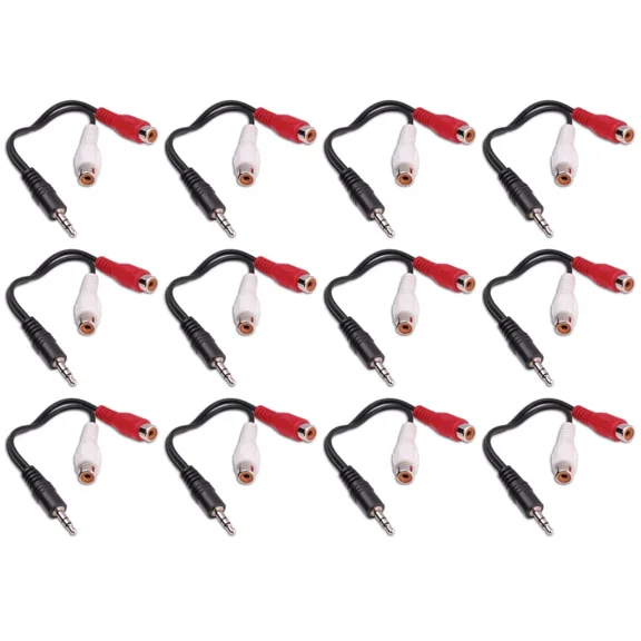 ELARA- 12X 9" 3.5Mm Stereo Male Plug To 2 Rca Left-Right Female Audio Adapter 12 Pcs
