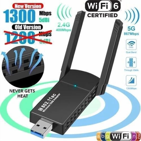 ELARA- 1300Mbps Long Range Dual Band 5Ghz Wireless Network Dongle Usb 3.0 Wifi Adapter
