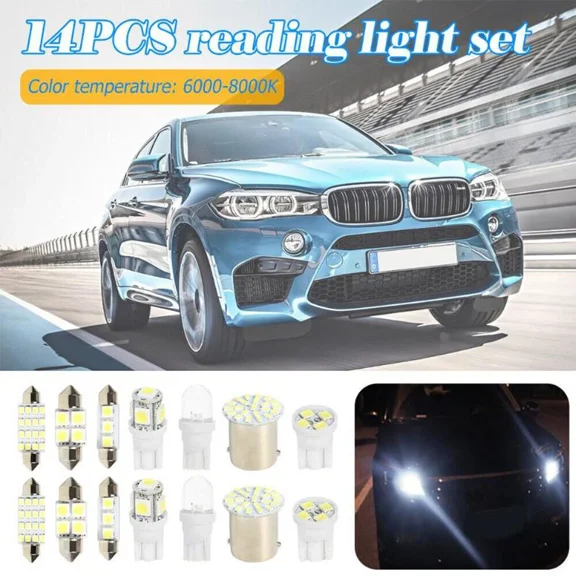 ELARA- 14Pcs Car Interior Package Map Dome License Plate Mixed Led Light Accessories