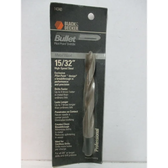 ELARA- 15/32" Metal/Wood Drill Bit 3 Pcs High Speed Steel Black & Decker 14340 (Ll2986)