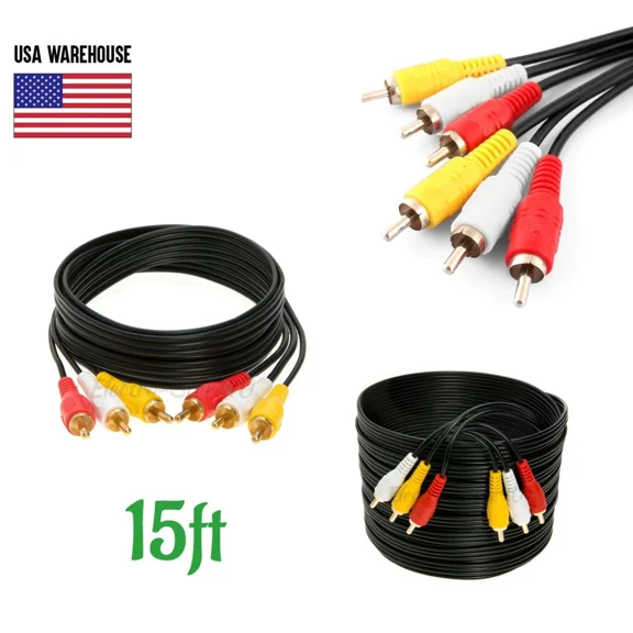 ELARA- 15Ft 3Rca Male To Male Composite Extension Audio Video Av Cable Yellow Red White