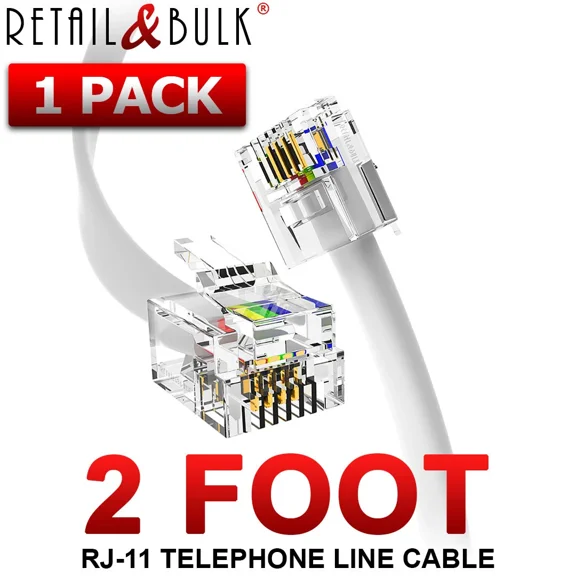 ELARA- 2 Foot Short Telephone Cable Rj11 (6P4C) 24 Inch Phone Line Cord, White