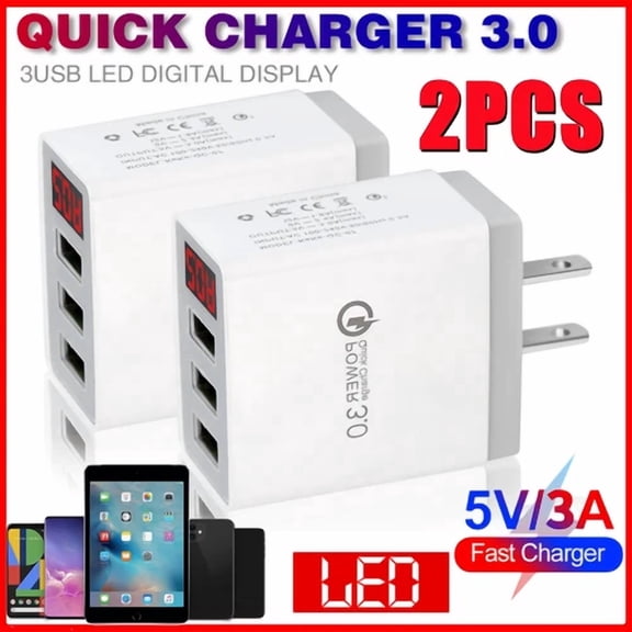 ELARA- 2 Pack 3-Ports Fast Wall Charger Block Phone Usb Cube For Iphone Ipad Samsung Us