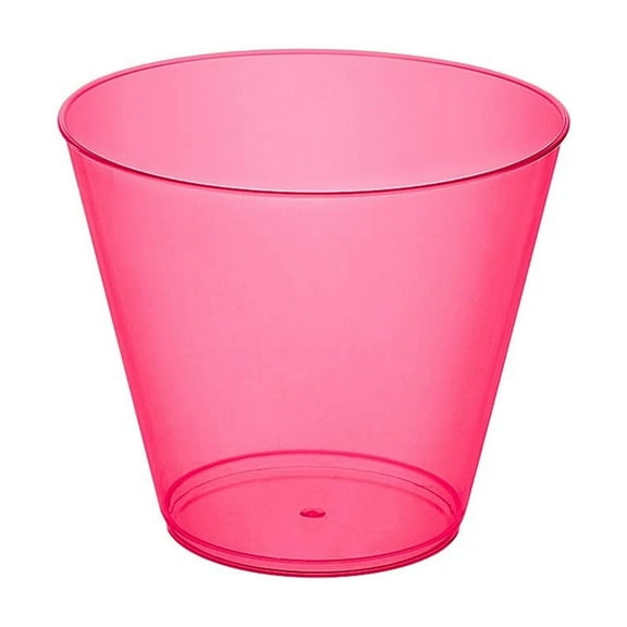 ELARA- 25 Count Neon Pink Plastic Party Cups 9 Ounce Tumblers For Beverages