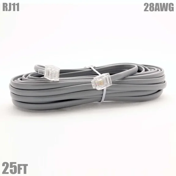 ELARA- 25Ft Rj11 4C Modular Telephone/Phone Extension Line Cord Cable Wire 28Awg Gray