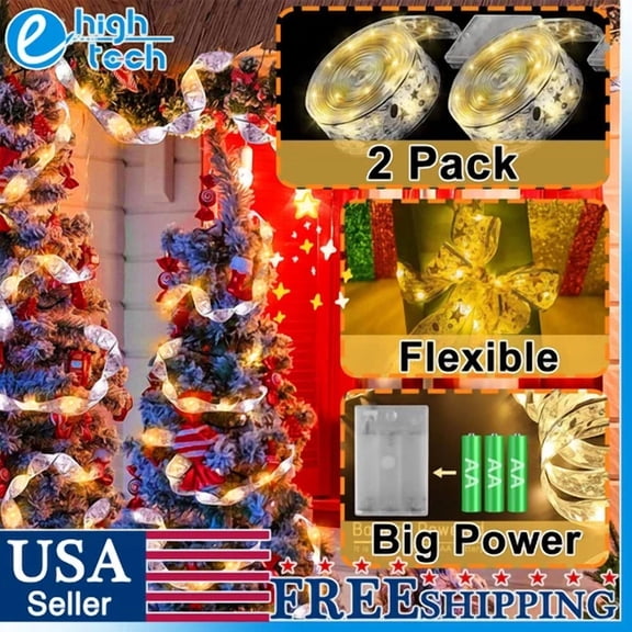 ELARA- 2Pcs Led Ribbon Fairy String Light For Christmas Tree Party Decoration Lamp Xmas