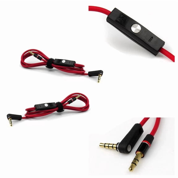 ELARA- 2X 4Ft 3.5Mm Aux Replacement Audio Cable Red W/Control Talk Mic Droid Razr Titan