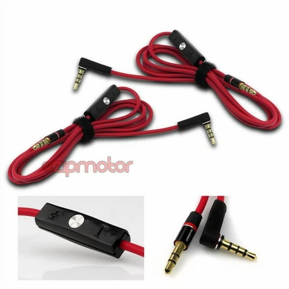 ELARA- 2X 4Ft 3.5Mm Aux Replacement Audio Cable Red W/Control Talk Mic Droid Razr Titan