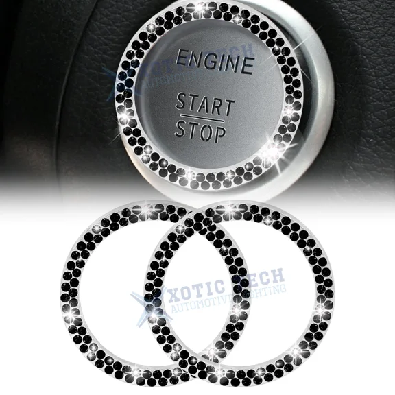 ELARA- 2X Luxurious Black Engine Start/Stop Button Bling Ring Emblem Decal Accessories