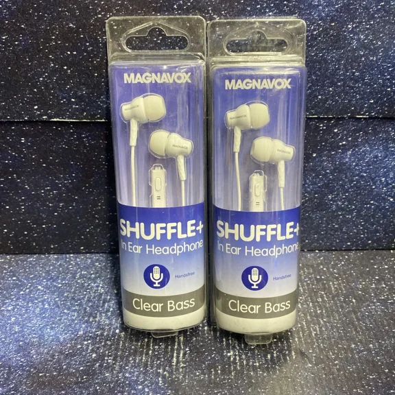 ELARA- 2X Magnavox Shuffle+ In Ear Headphones W/ Handsfree Mic & Music Control, White.