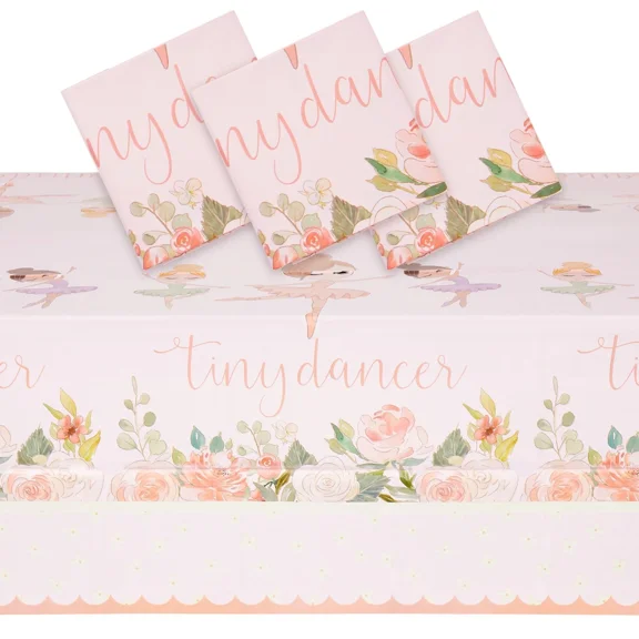 ELARA- 3 Pack Ballerina Party Table Covers, Plastic Tiny Dancer Tablecloths, 54X108 In