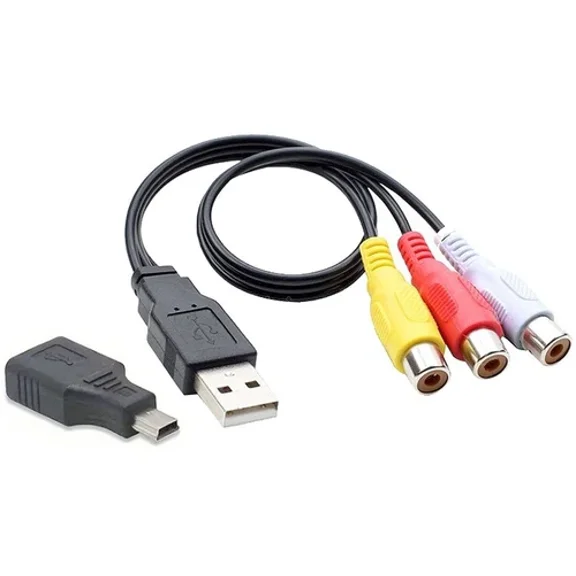 ELARA- 3 Rca Av To Usb Mini Usb Input Output Adapter Cable For Stb Camera Tv Stick