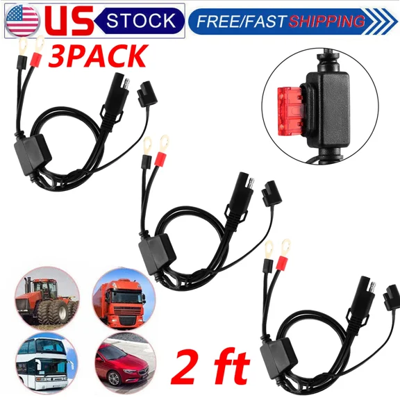 ELARA- 3Pack Battery Terminal Ring Sae Connector Harness Charger Cable Extension Cord