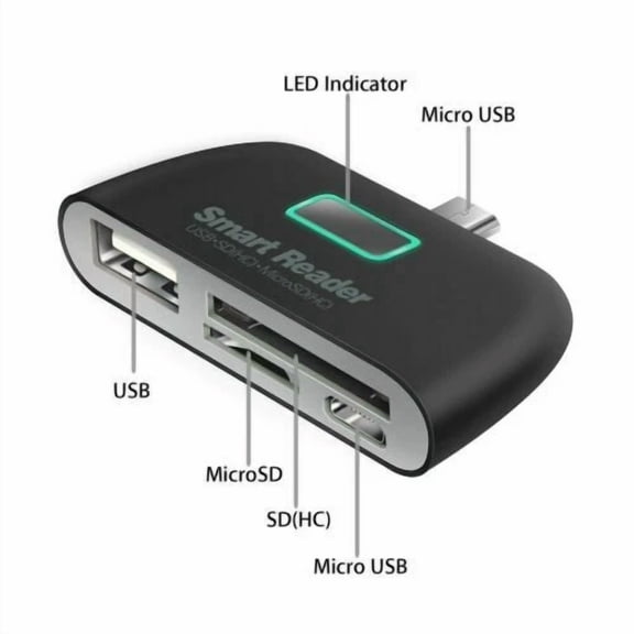 ELARA- 4 In 1 Otg/Tf/Sd Smart Card Reader Adapter With Micro Usb Charge Port For Phone