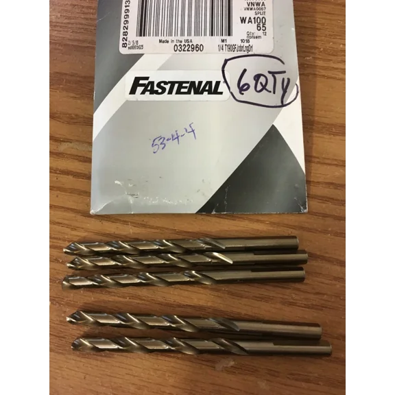 ELARA- (6) 1/4" Hss 135 Split Point Gold Finish Jobber Drill