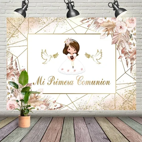 ELARA- 7X5Ft Mi Primera Comunion Party Backdrop First Communion Photo Studio Banner