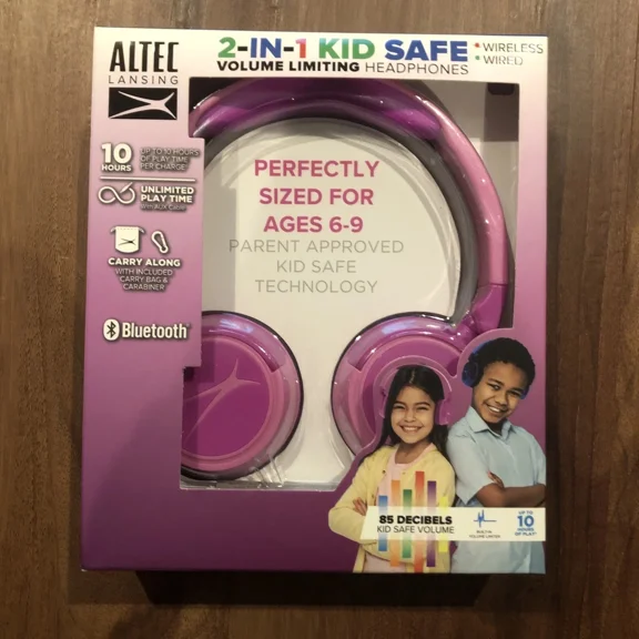 ELARA- Altec Lansing Kid Safe 2-In-1 Bluetooth Wireless Headphones - Pink.
