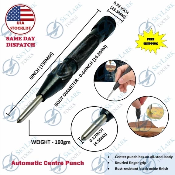 ELARA- Automatic Center Pin Punch Drill Tool Adjustable Spring Loaded Center Hole