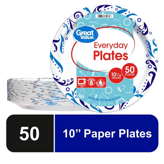 ELARA- Everyday Strong Soak Proof Microwave Safe Disposable Paper Plates 10 In 50 Count