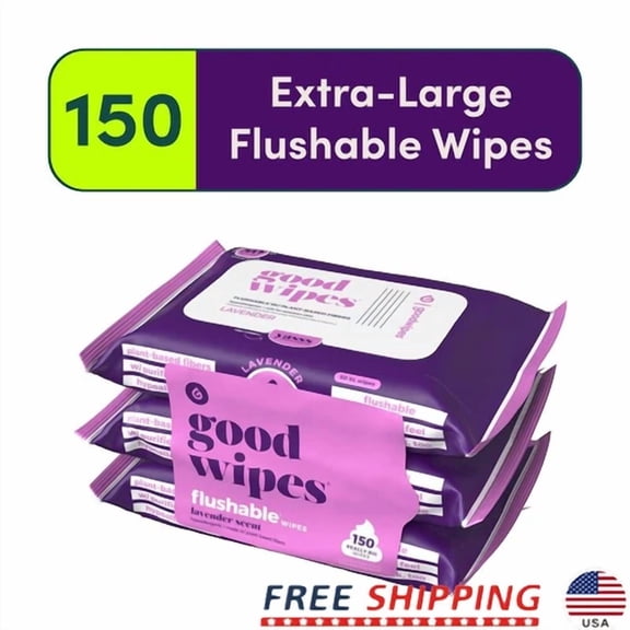 ELARA- Flushable Butt Wipes Lavender Fragrance 3 Pack Of 150 Wipes Lavender Resealable